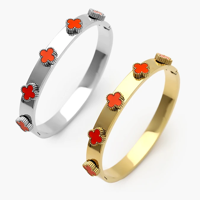 AP0829 Brazalete Flores Tréboles Naranjas Acero Inoxidable 829 - Imagen 1