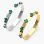 Brazalete Flores Tréboles Verdes Acero Inoxidable 830 - Oro