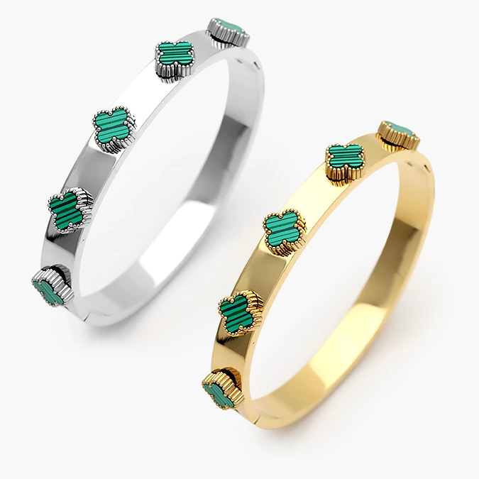 AP0830 Brazalete Flores Tréboles Verdes Acero Inoxidable 830 - Imagen 1