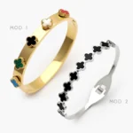 Brazalete Flores Tréboles Negros Acero Inoxidable 831