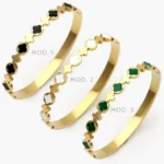 Brazalete Flores Tréboles Negros Blancos y Verdes Acero Inoxidable 832