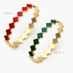 Brazalete Flores Tréboles Rojos y Verdes Acero Inoxidable 834 - Modelo 1