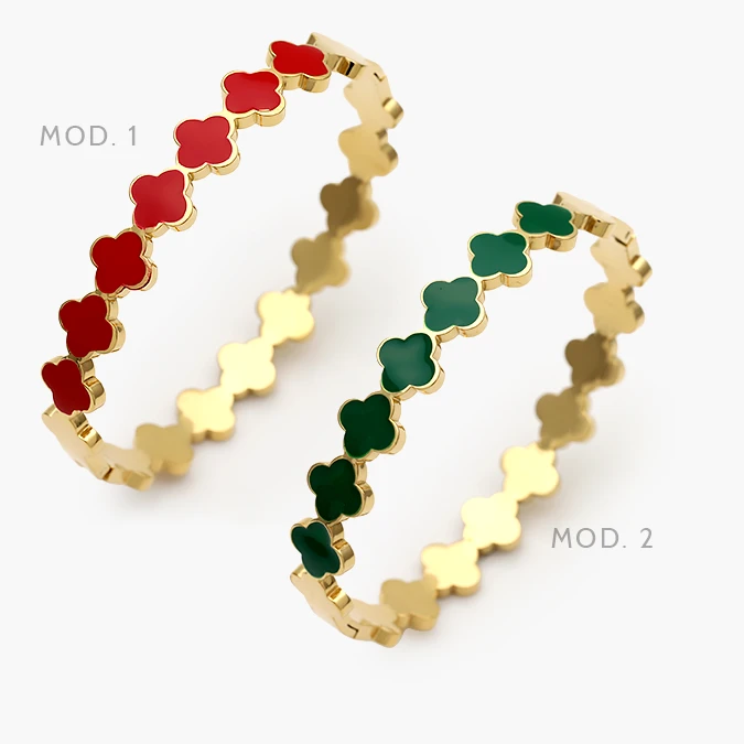 AP0834 Brazalete Flores Tréboles Rojos y Verdes Acero Inoxidable 834 - Imagen 1