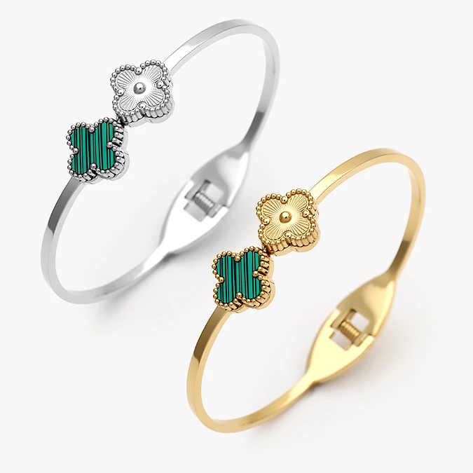 AP0835 Brazalete Flor Trébol Verde Acero Inoxidable 835 - Imagen 1