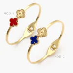 Brazalete Flor Trébol Rojo y Azul Acero Inoxidable 836 - Modelo 1