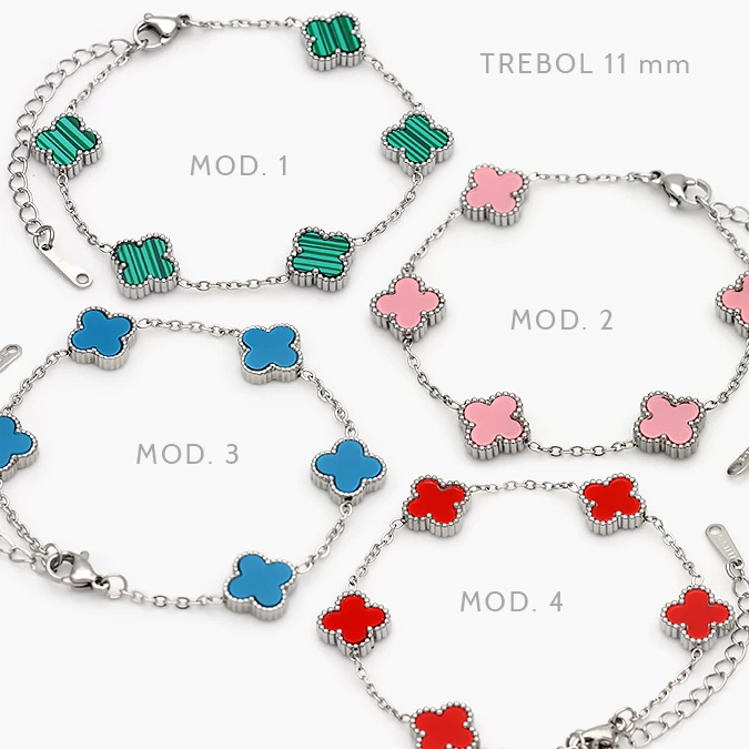 AP0843 Pulso Flores Tréboles Verdes Azules Rosas y Rojas 11mm. Acero Inoxidable 843 - Imagen 1