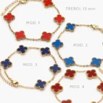 Pulso Flores Tréboles Rojas y Azules 13mm. Acero Inoxidable 844