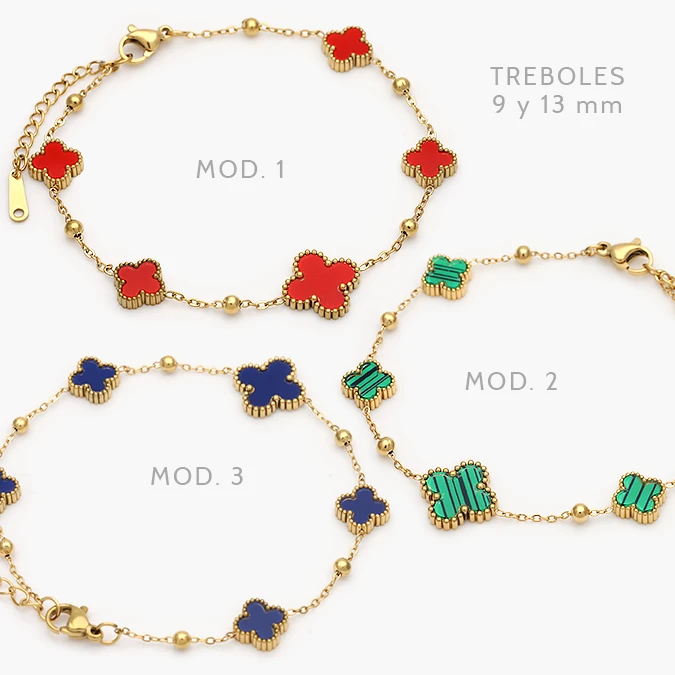 AP0848 Pulso Flores Tréboles Rojos Azules y Verdes Acero Inoxidable 848 - Imagen 1