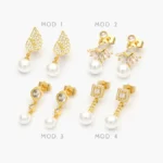 Broqueles Perlas Colgantes con Zirconias Blancas Chapa de Oro 427 - Modelo 1