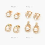 Broqueles Perlas con Zirconias Chapa de Oro 429