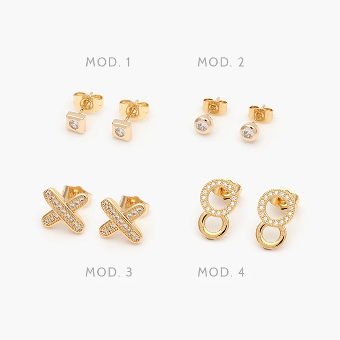 CA50431 Broqueles Zirconias Blancas Chapa de Oro 431 - Imagen 1