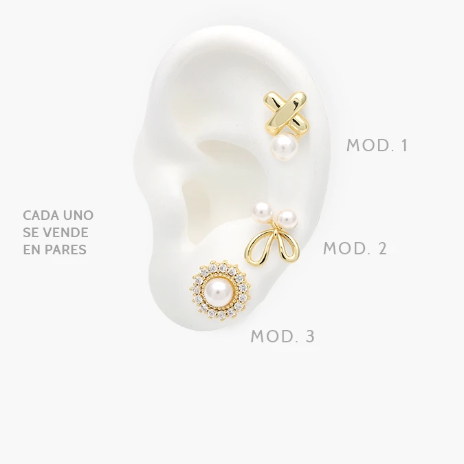 CA50443 Broqueles Perlas Zirconias Blancas Chapa de Oro 443 - Imagen 1