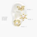 Broqueles Flores Perla Chapa de Oro 445