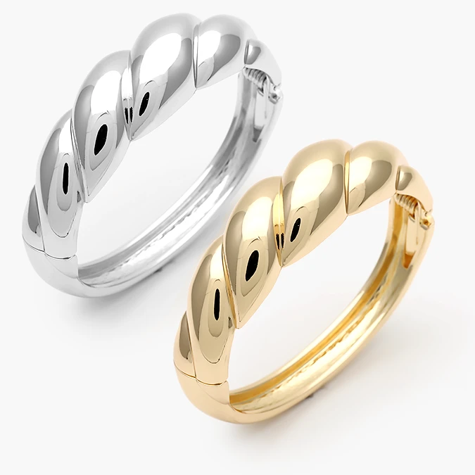 CTP0758 Brazalete Chunky Torcido Liso Sin Piedras Chapa de Oro/Rodio 758 - Imagen 1
