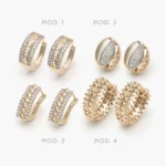 Arracadas Piedras Blancas Chapa de Oro 50 - Modelo 1