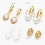 Hoops Perlas Colgantes Moño Zirconias Blancas Chapa de Oro 58