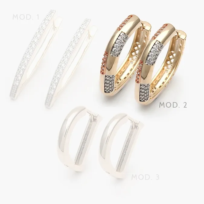Grupo61 Arracadas Zirconia Blanca Bicolor Chapa de Oro 61 - Imagen 1