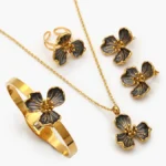 Juego 4pzs Flor Negra Acero Inoxidable 201
