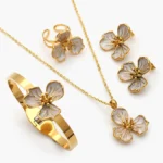 Juego 4pzs Flor Blanca Acero Inoxidable 202