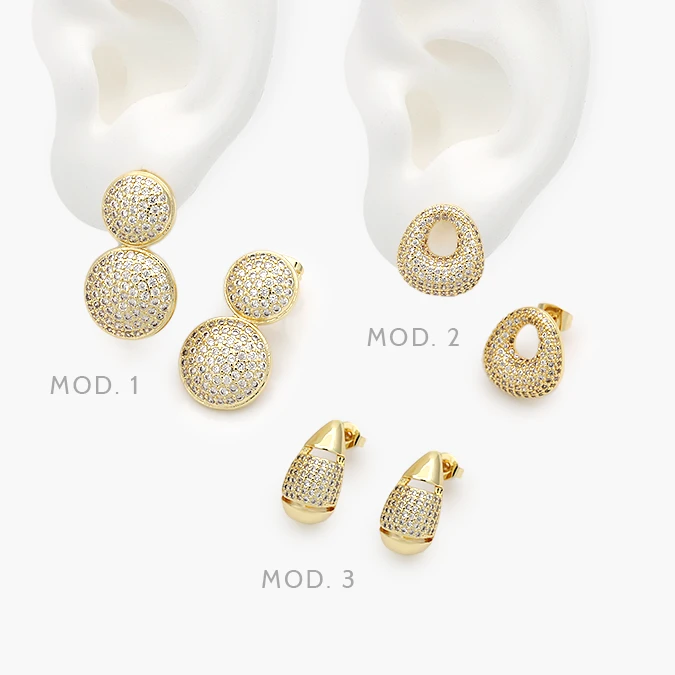 CA10693 Aretes Zirconias Blancas Chapa de Oro 693 - Imagen 1