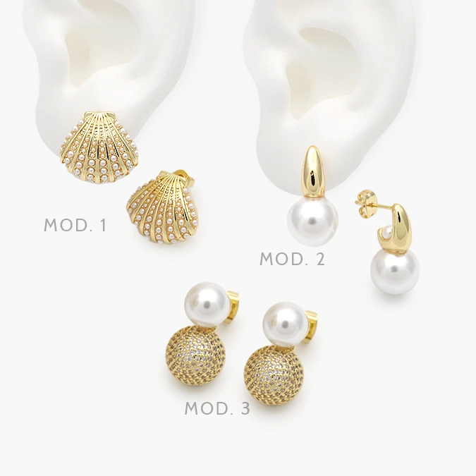 CA10695 Aretes Perlas Concha Chapa de Oro 695 - Imagen 1