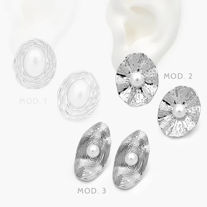 CA10696 Aretes Perlas Grandes Chapa de Rodio 696 - Imagen 1