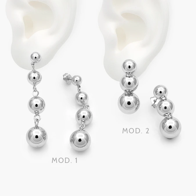 CA10698 Aretes Esferas Colgantes Lisas Sin Piedras Chapa de Rodio 698 - Imagen 1