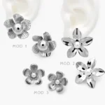 Aretes Flores Lisas Sin Piedra Chapa de Rodio 700
