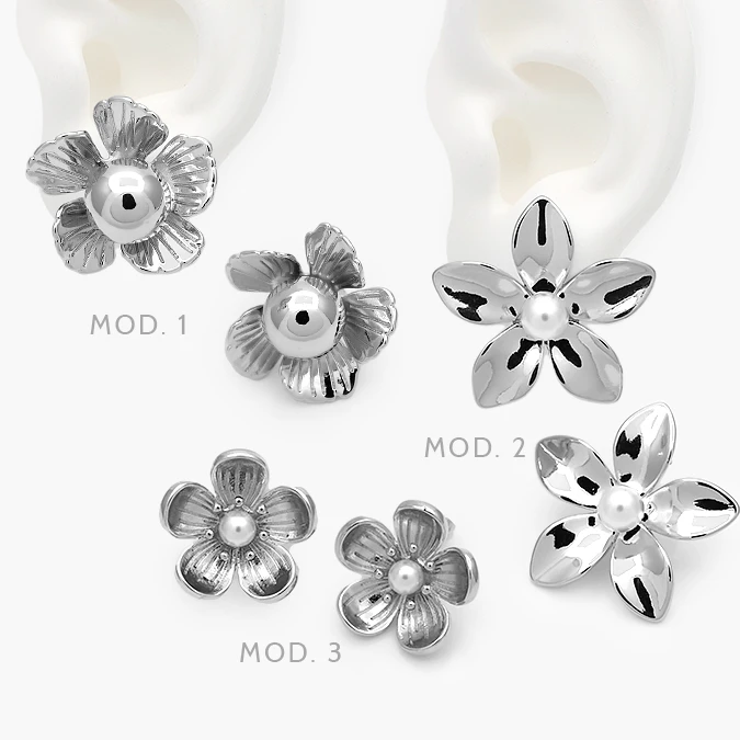 CA10700 Aretes Flores Lisas Sin Piedra Chapa de Rodio 700 - Imagen 1