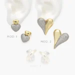 Aretes Corazones Bicolor con Piedras Blancas Chapa de Oro 702