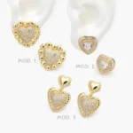 Aretes Corazones Zirconia Blanca Chapa de Oro 705