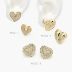 Aretes Corazones Zirconias con Piedra Blanca Chapa de Oro 706