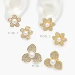 Aretes Flores Perla con Zirconia Blanca Chapa de Oro 708