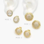 Aretes Zirconias Blanca Circulo Chapa de Oro 710