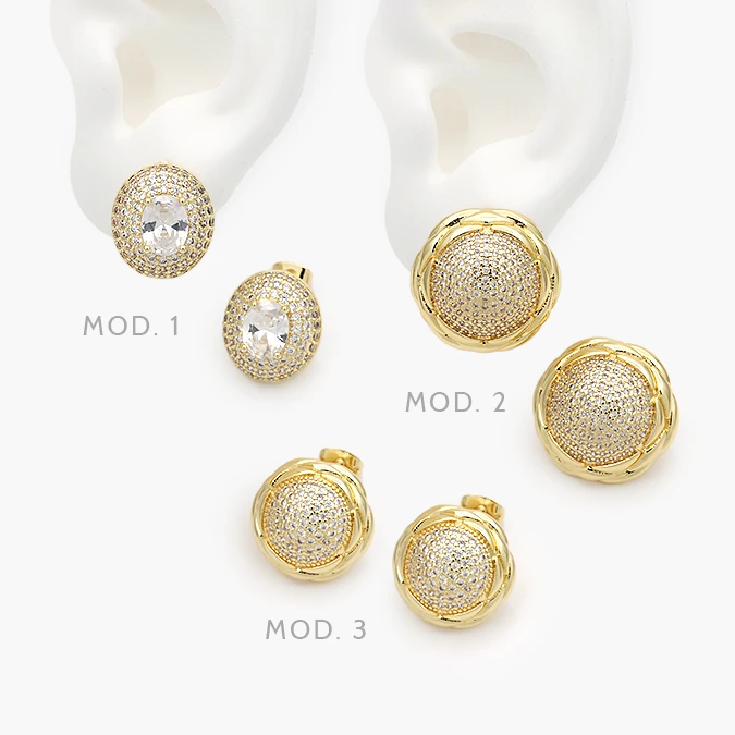 CA10710 Aretes Zirconias Blanca Circulo Chapa de Oro 710 - Imagen 1