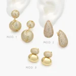Aretes Gota Zirconias Blancas Chapa de Oro 712