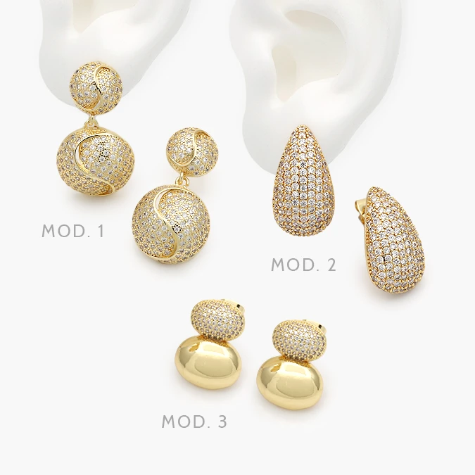 CA10712 Aretes Gota Zirconias Blancas Chapa de Oro 712 - Imagen 1