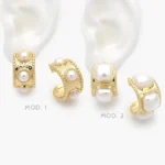 Aretes con Perlas Grandes Chapa de Oro 713