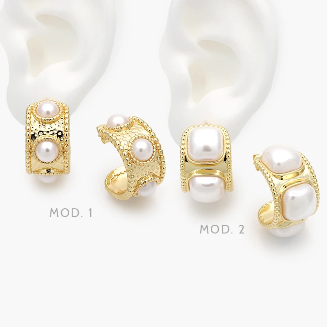 CA10713 Aretes con Perlas Grandes Chapa de Oro 713 - Imagen 1
