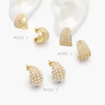 Aretes Perla y Zirconias Blancas Chapa de Oro 714