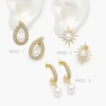 Aretes Perlas con Zirconias Blancas Estrella Chapa de Oro 715