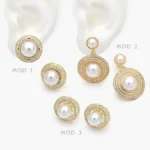 Aretes Perla Colgantes con Zirconia Blanca Chapa de Oro 718