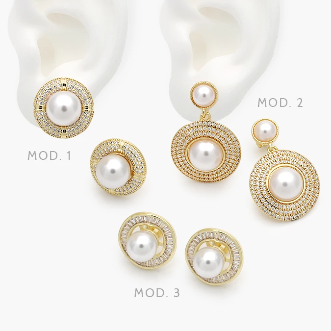 CA10718 Aretes Perla Colgantes con Zirconia Blanca Chapa de Oro 718 - Imagen 1