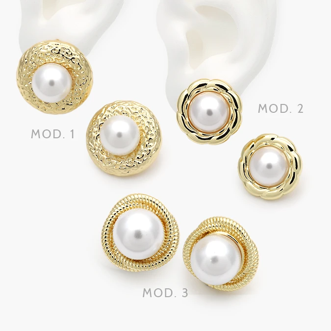 CA10719 Aretes Perla Grandes Circulares Chapa de Oro 719 - Imagen 1