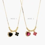 Collar Corazón & Trébol Zirconias Negras y Rojas Chapa de Oro 570