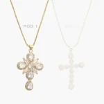 Collar Cruz Zirconias Blancas Chapa de Oro 415