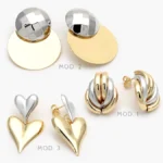 Aretes Bicolor Corazones Chunky Chapa de Oro 720 - Modelo 1