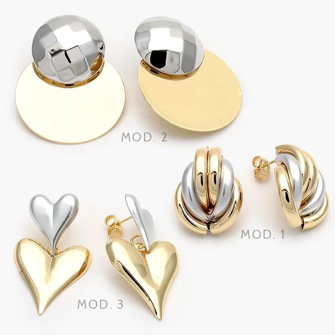 CA10720 Aretes Bicolor Corazones Chunky Chapa de Oro 720 - Imagen 1