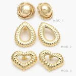 Aretes Chunky Corazones Gotas Chapa de Oro 721