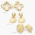 Aretes Chunky Flores Tréboles Hojas Chapa de Oro 722 - Modelo 1
